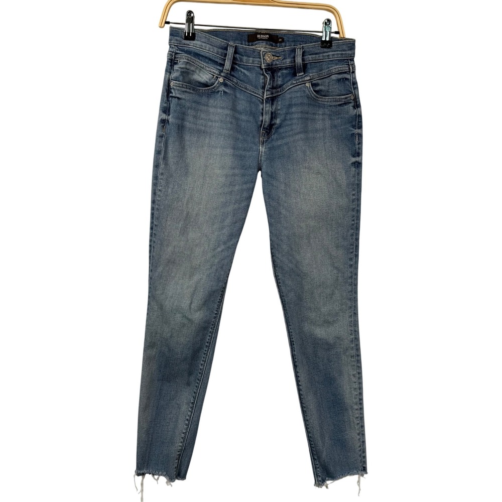 HUDSON Barbara‎ Super Skinny Jeans Medium Wash Distressed Raw Hem Women 29